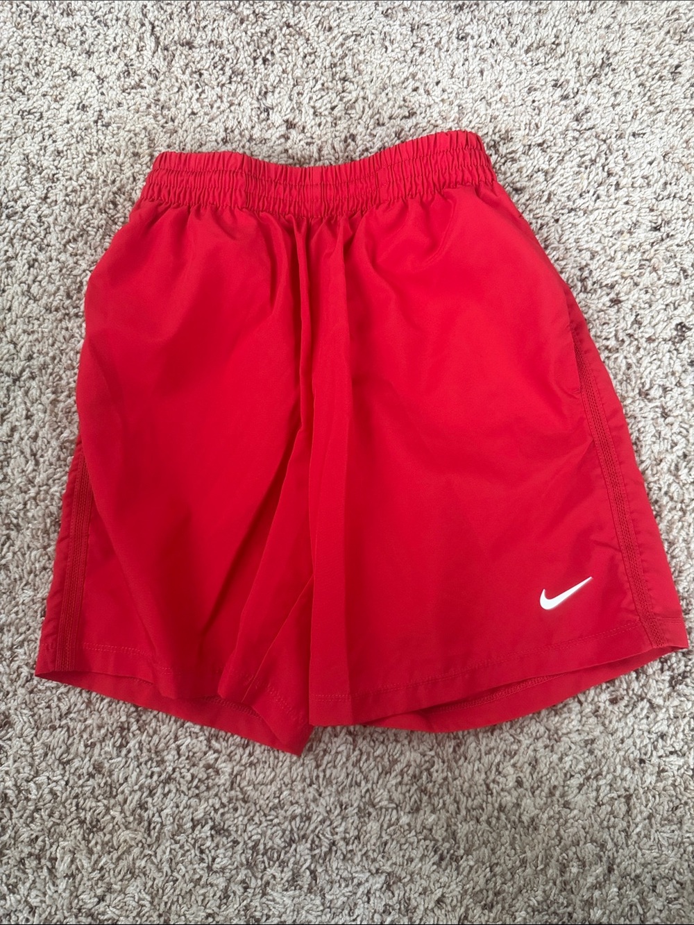 Nike Red Athletic Shorts with White Swoosh Logo